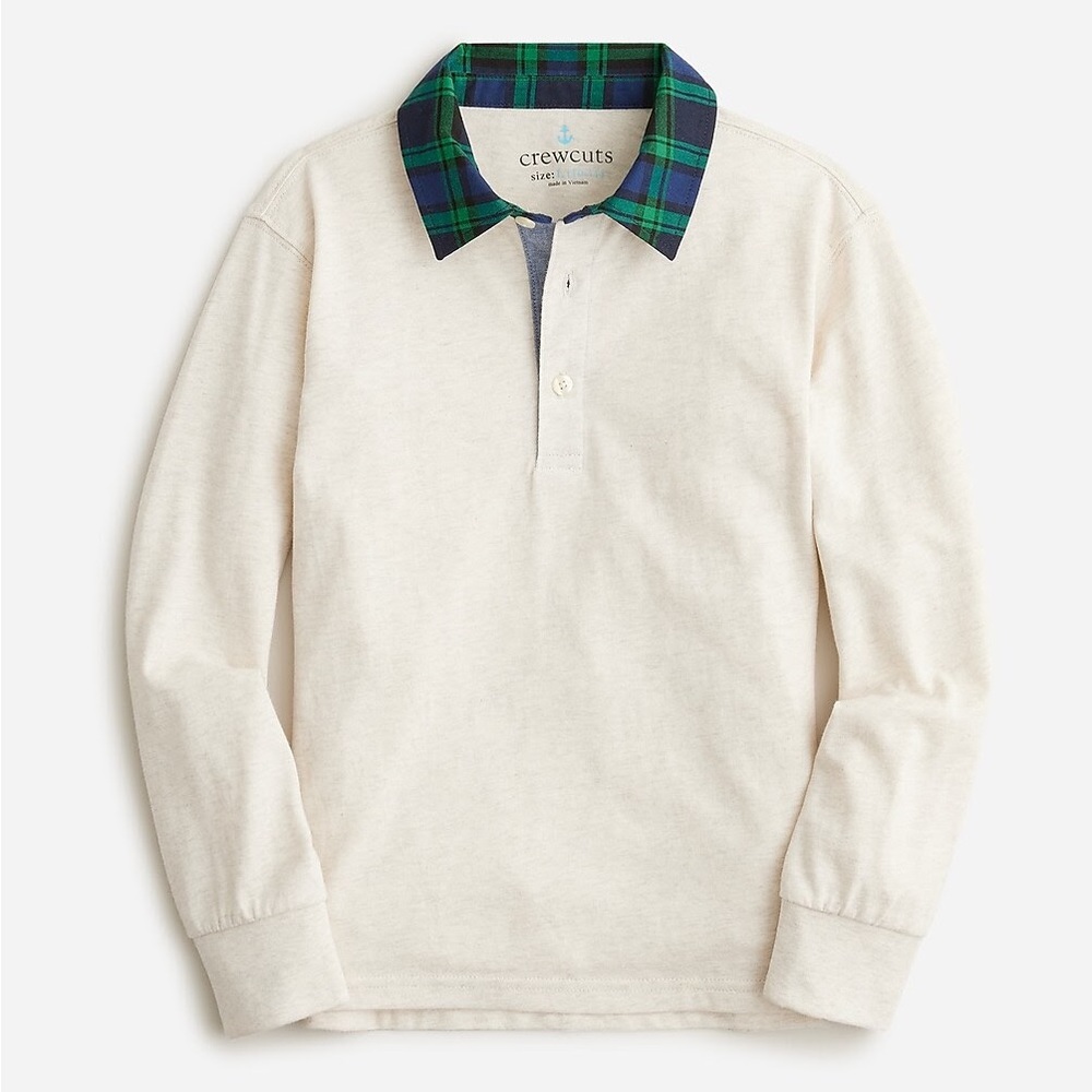 Crewcuts Heathered Oatmeal Long Sleeve Shirt with Plaid Collar